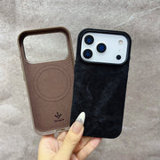 Luxury MagSafe Fiber Leather iPhone Case – Shockproof & Alloy Lens