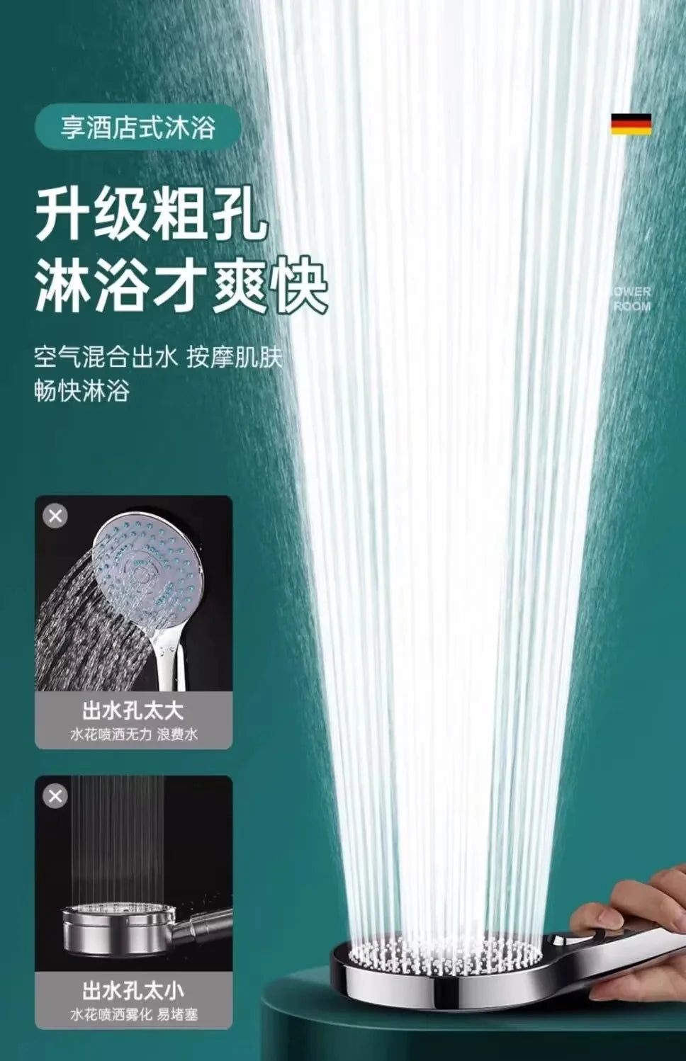 High Pressure Shower Head 13CM – 3 Modes, Massage Water Flow with Filter