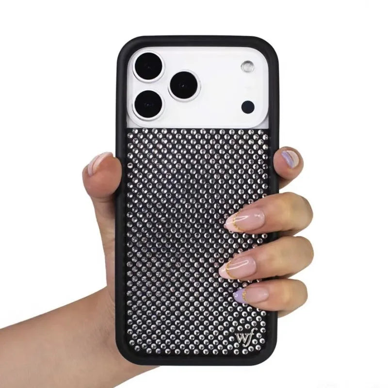Wildflower 3D Flash Drill Magnetic Phone Case for iPhone 15–17 Series – Orchid Clown Pattern