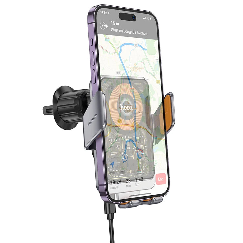 HOCO 15W Infrared Wireless Charging Holder in Car For iPhone 17 16 Pro Max Air Vent Clip Bracket Intelligent Wireless Charging