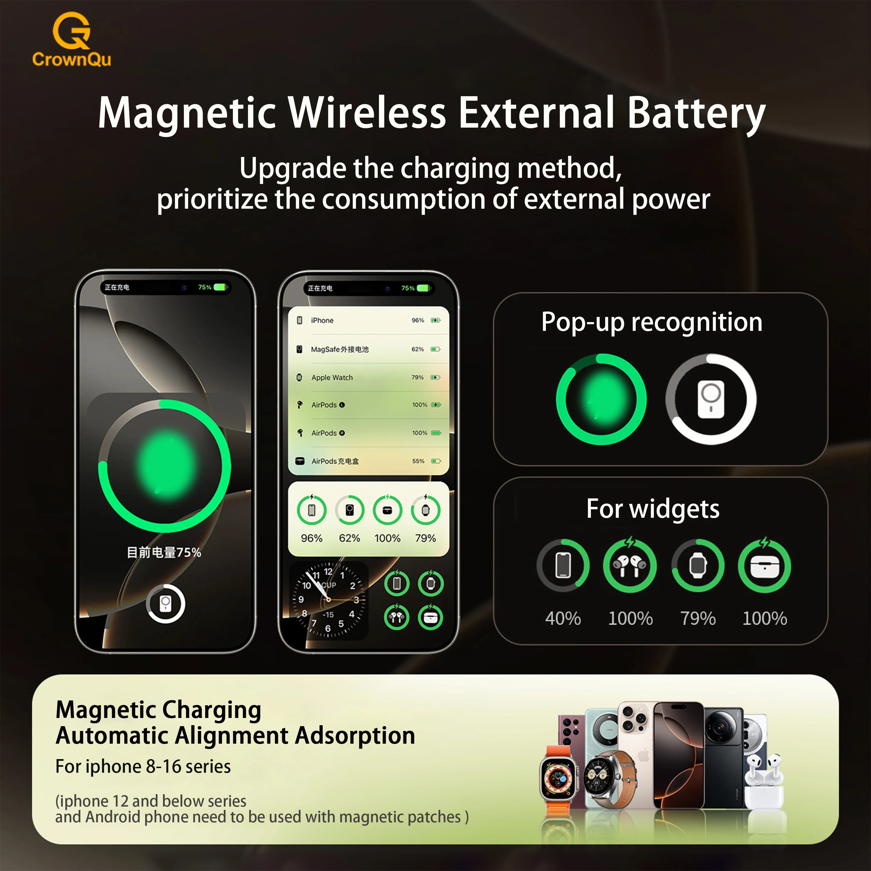 15W Wireless Magnetic Power Bank – LCD Display, iPhone, AirPods & Watch Charging