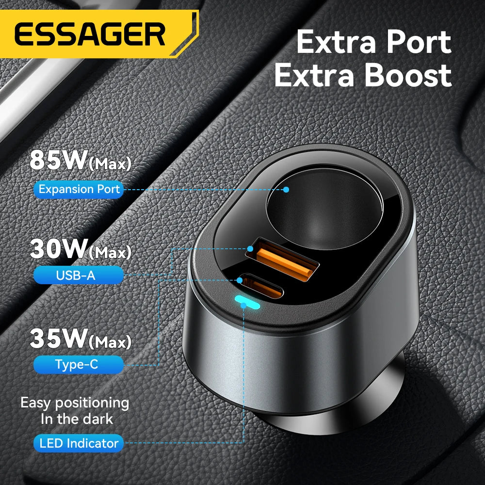 Essager 120W Car Charger Quick Charger Cigarette Lighter QC3.0 USB Type C Fast Charging in Car For iPhone 15 14 13 Xiaomi Laptop