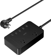 Power socket 2AC 6FT power cord 4 USB charging ports 1 USB-C 20W fast charging flat plug suitable for commercial and office use