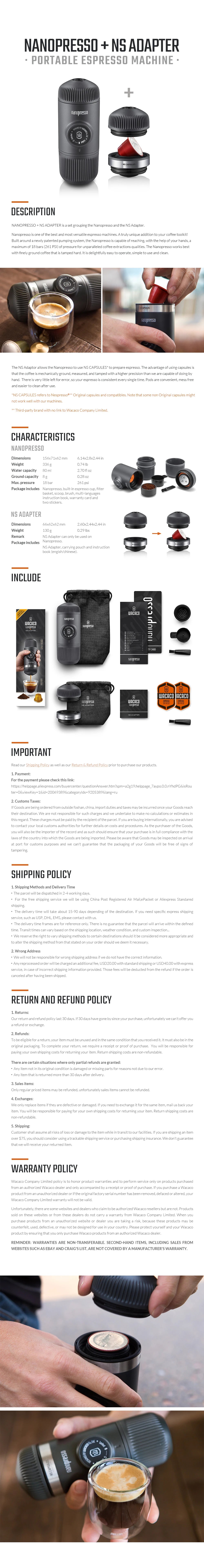 Wacaco Nanopresso Espresso Maker – Compact Travel Coffee Machine with NS Adapter