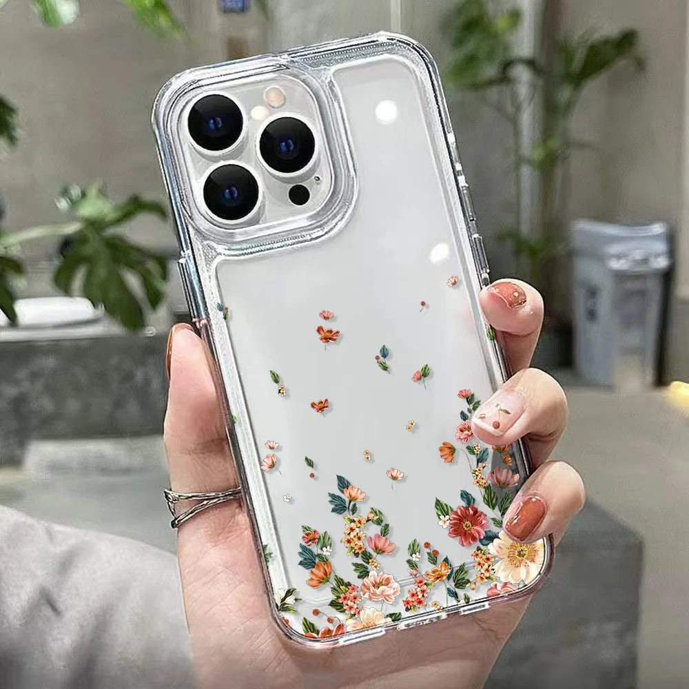 Transparent Flower Silicone Shockproof Case – iPhone 15–17 Series
