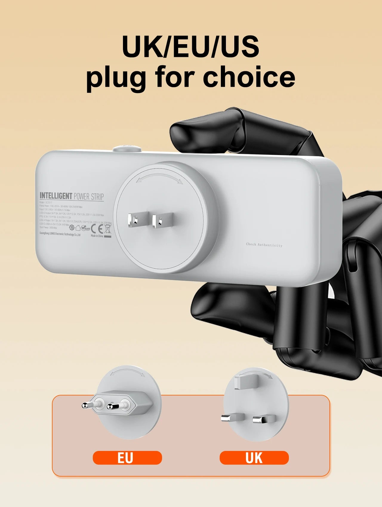 LDNIO Rotatable Power Plug with Switch – 3 AC Sockets & 2 USB (30W PD)