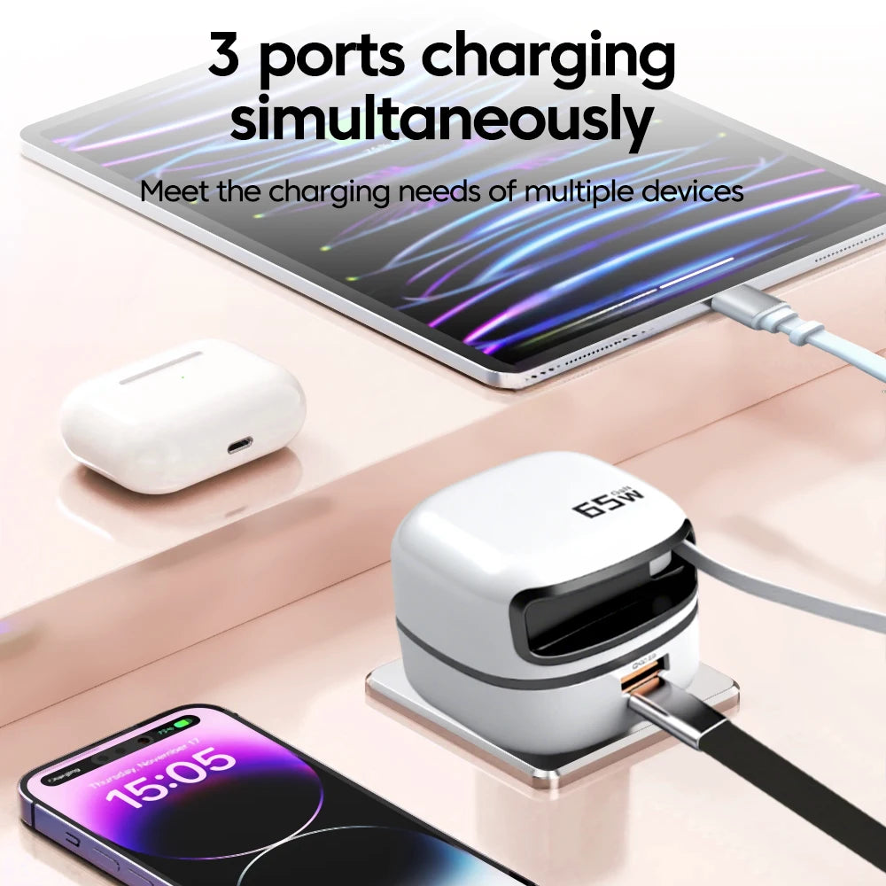 65W USB Type-C Travel Charger – Fast Charging for iPhone, Samsung & Laptops