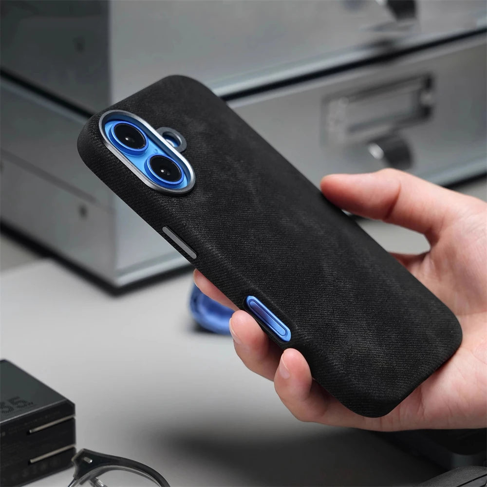 Luxury Fiber Leather Magnetic Shockproof Case – iPhone 15–17 Series