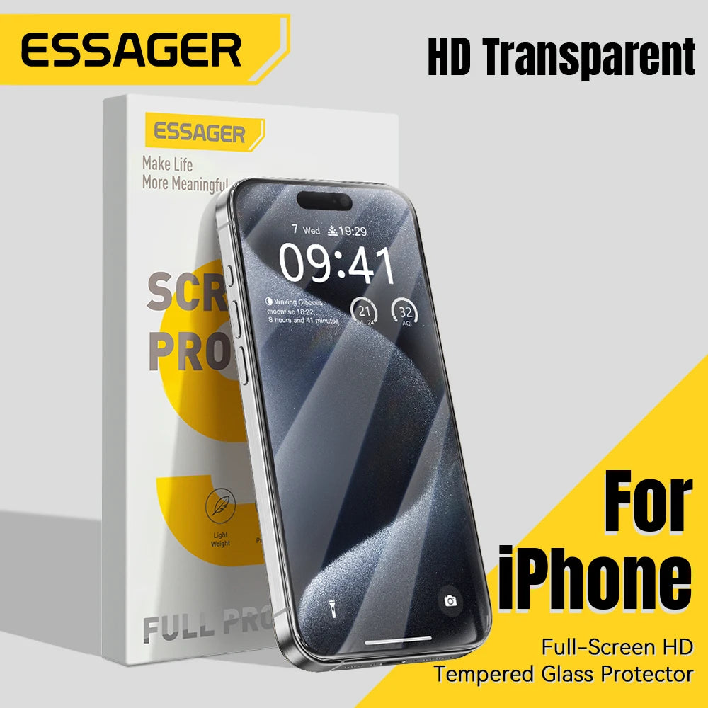 Essager Screen Protector for iPhone 15 14 13 Pro Max Ultra Slim Dustproof Full Tempered Glass Protection For iPhone 15 Pro Plus