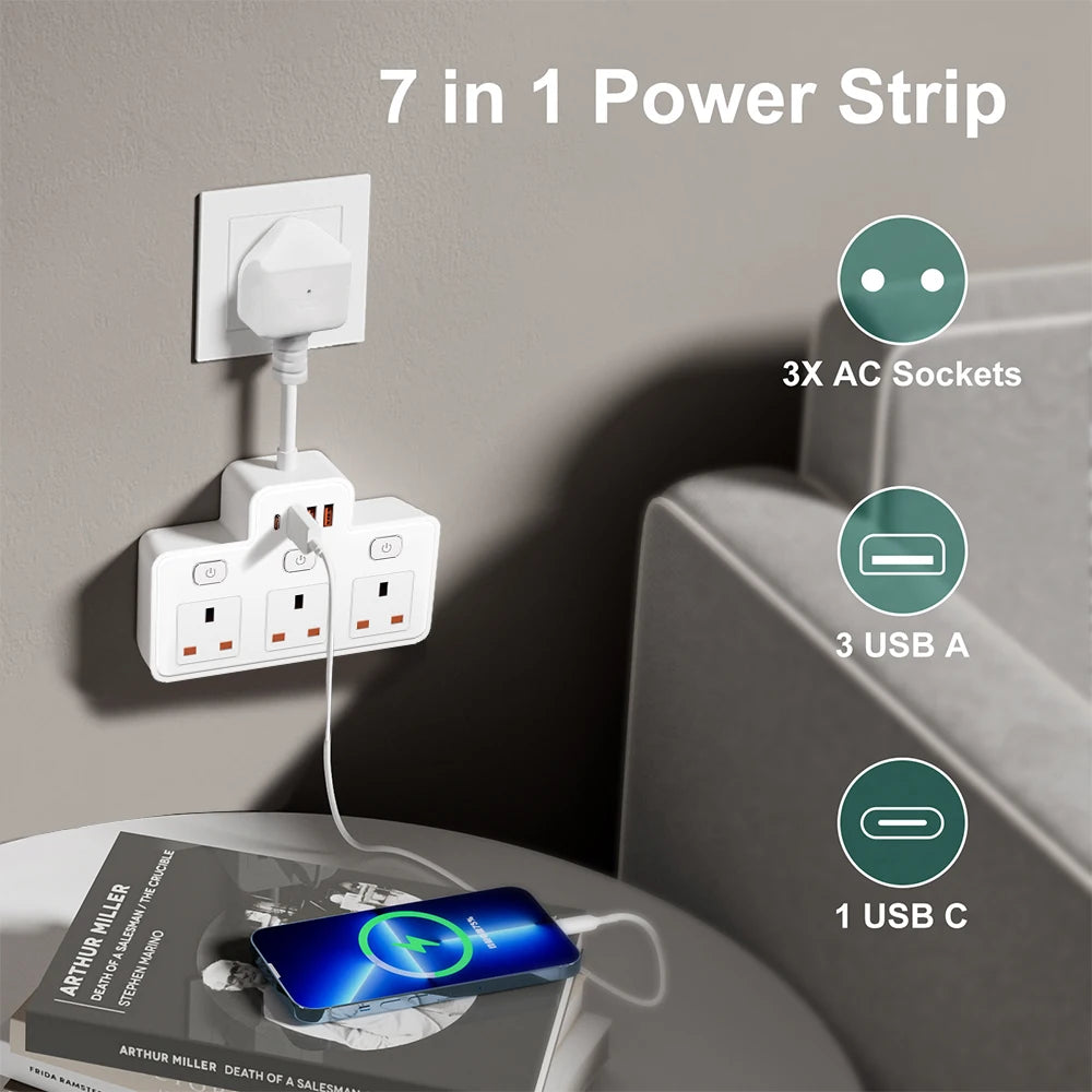 UK Power Strip with AC Outlets, USB-C & Network Filter