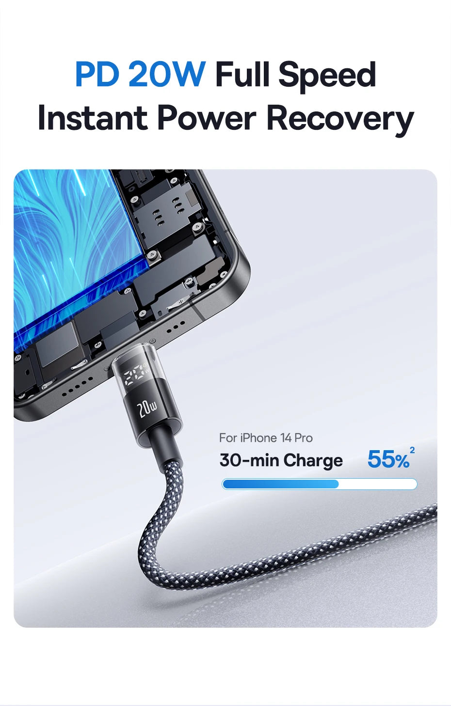 Baseus 20W USB-C Cable for iPhone & iPad – Fast Charge with LED Display