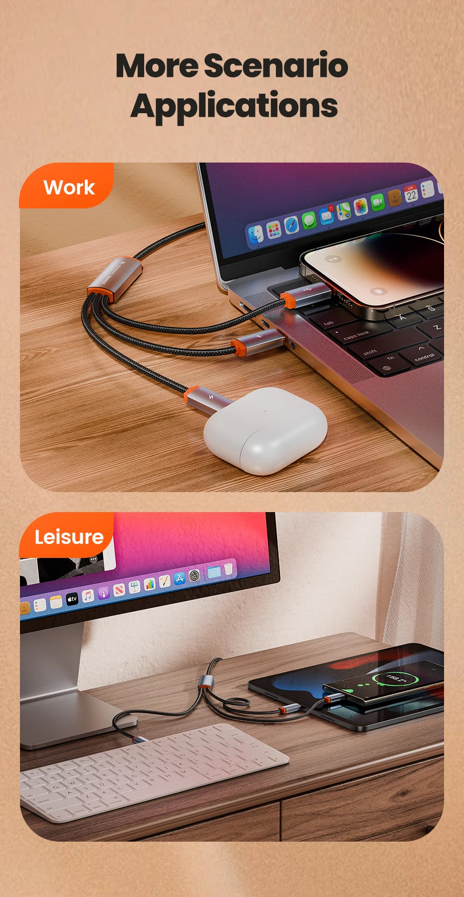 TOOCKI 3-in-1 Fast Charging Cable – USB-C, Lightning & Micro USB Multi Charging Cable