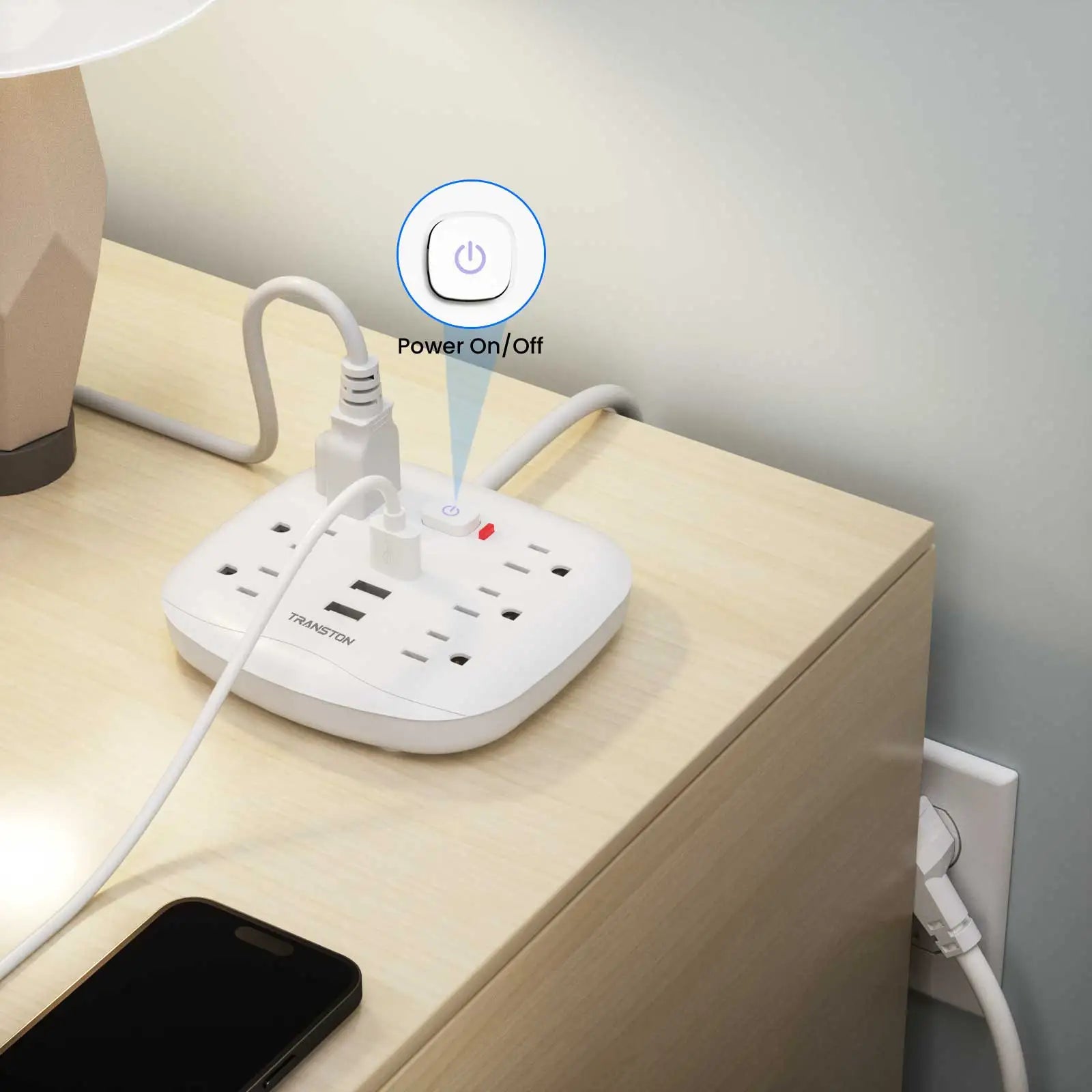 TRANSTON Surge Protector Power Outlet – 6 AC & 3 USB Ports, Fire-Resistant Design