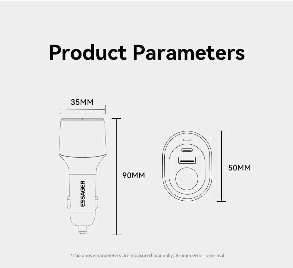 Essager 120W Car Charger Quick Charger Cigarette Lighter QC3.0 USB Type C Fast Charging in Car For iPhone 15 14 13 Xiaomi Laptop