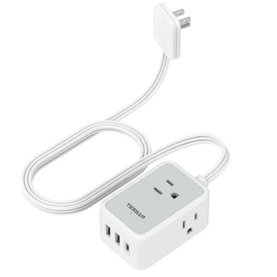 TESSAN Mini Power Strip – Ultra-Thin Design with 3 AC Outlets & 3 USB Ports