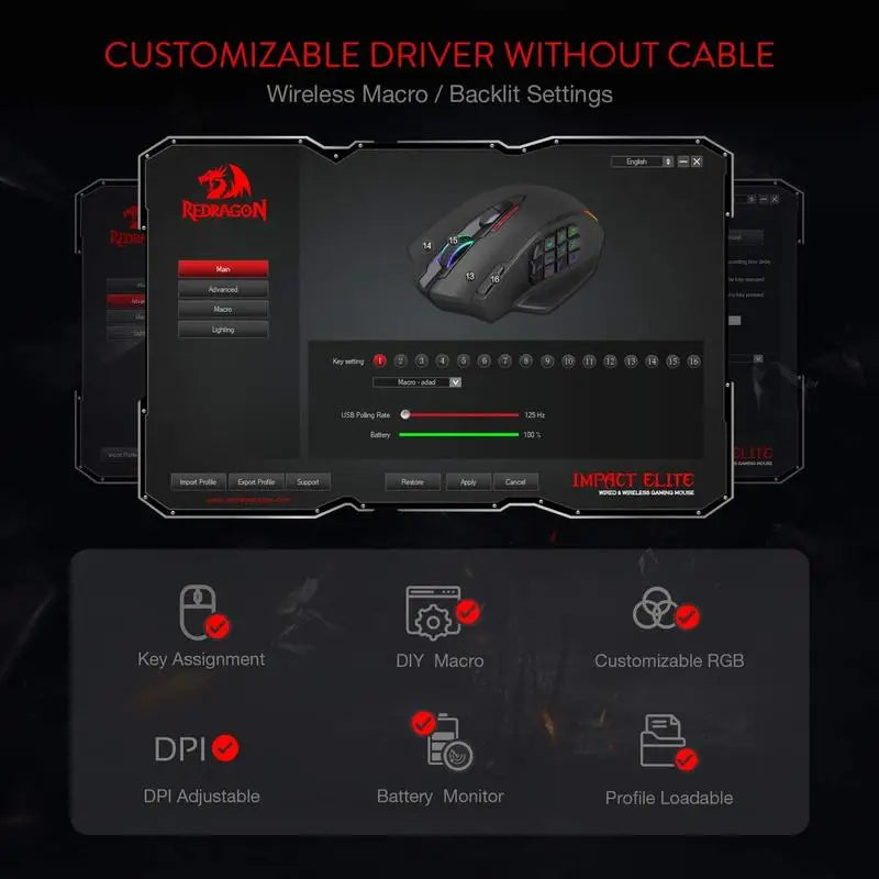 Redragon M913 RGB Gaming Mouse – 16000 DPI, Wired & Wireless, 16 Buttons