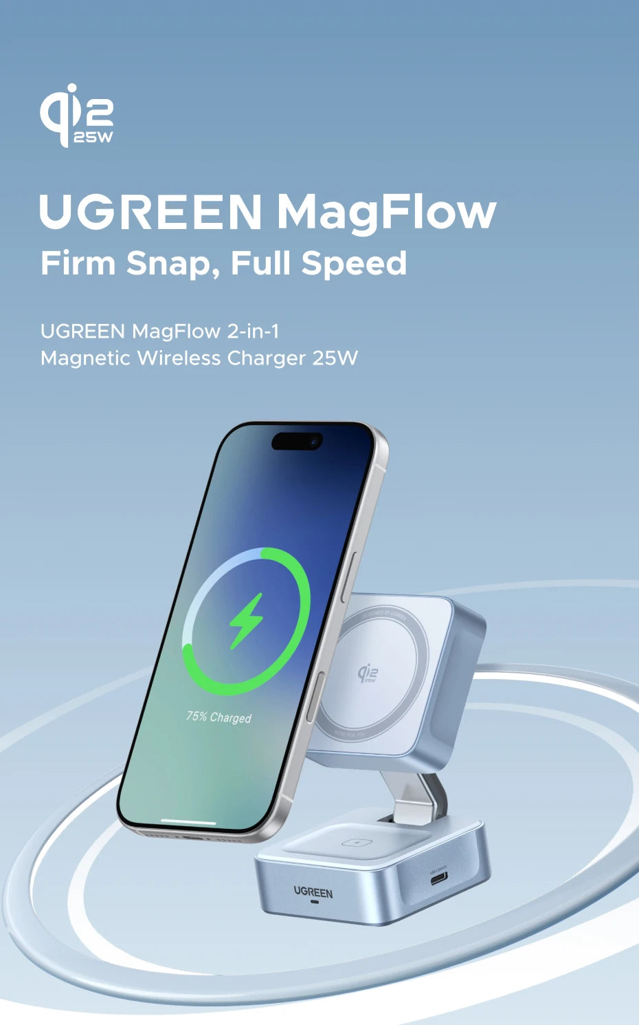 UGREEN 2-in-1 Qi2.2 Wireless Charger for iPhone & AirPods