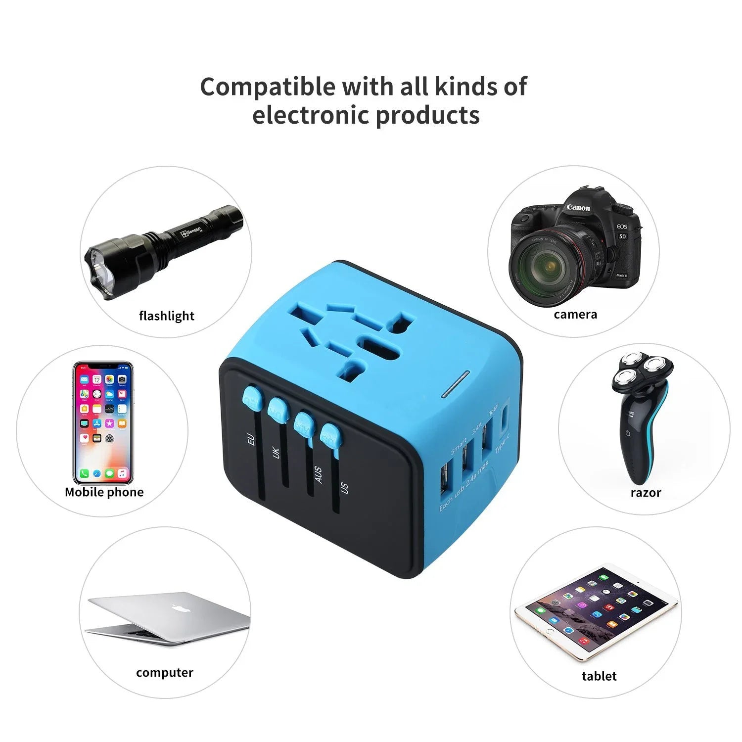 Melery Worldwide Travel Plug Adapter with USB & Type-C