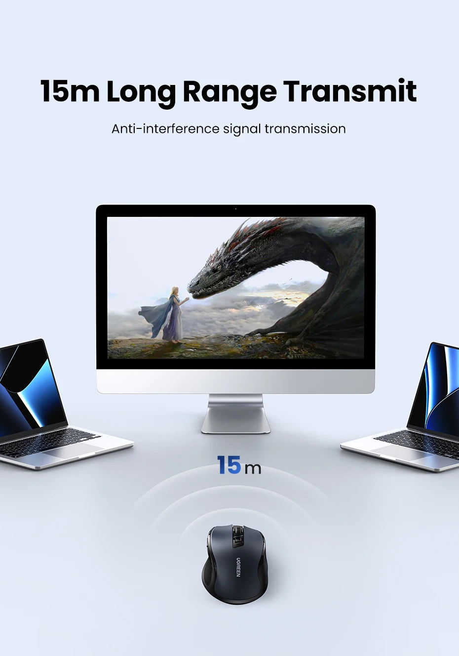 UGREEN Ergonomic Wireless Mouse – 6 Buttons, 2.4G/BT Dual Mode, 4000 DPI