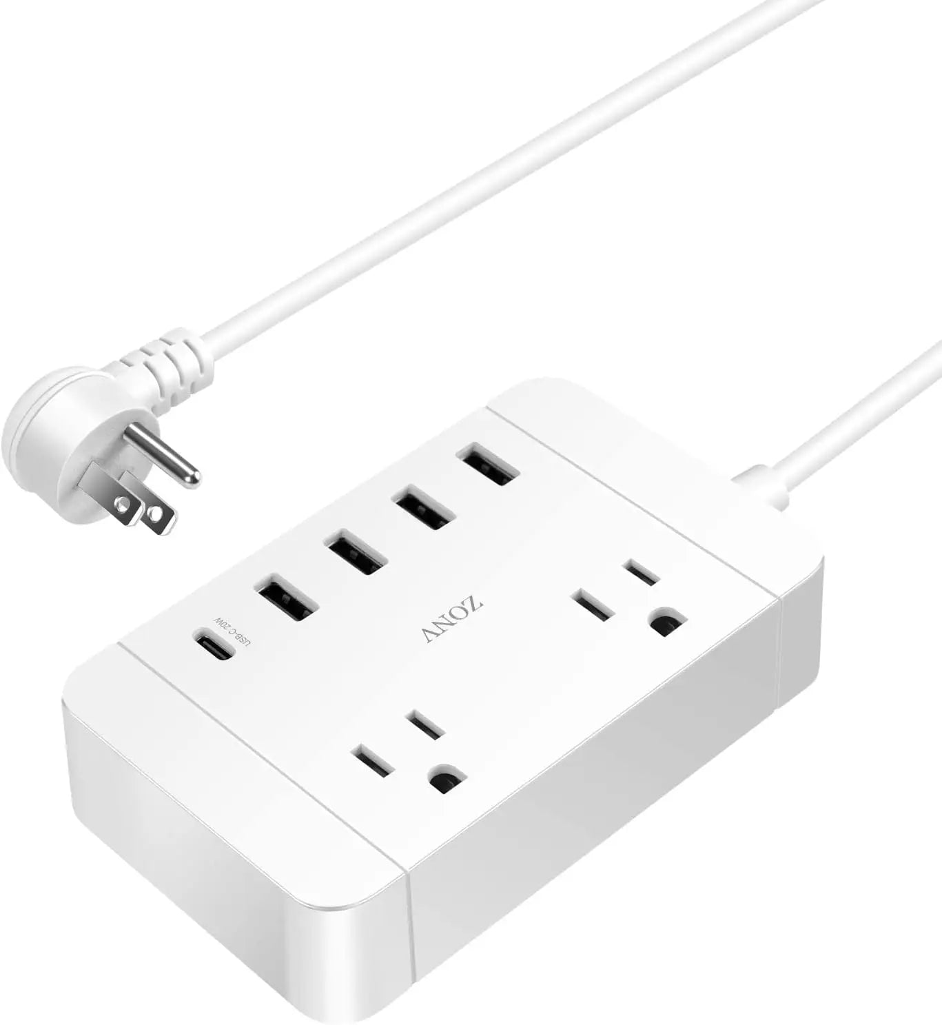 Power socket 2AC 6FT power cord 4 USB charging ports 1 USB-C 20W fast charging flat plug suitable for commercial and office use