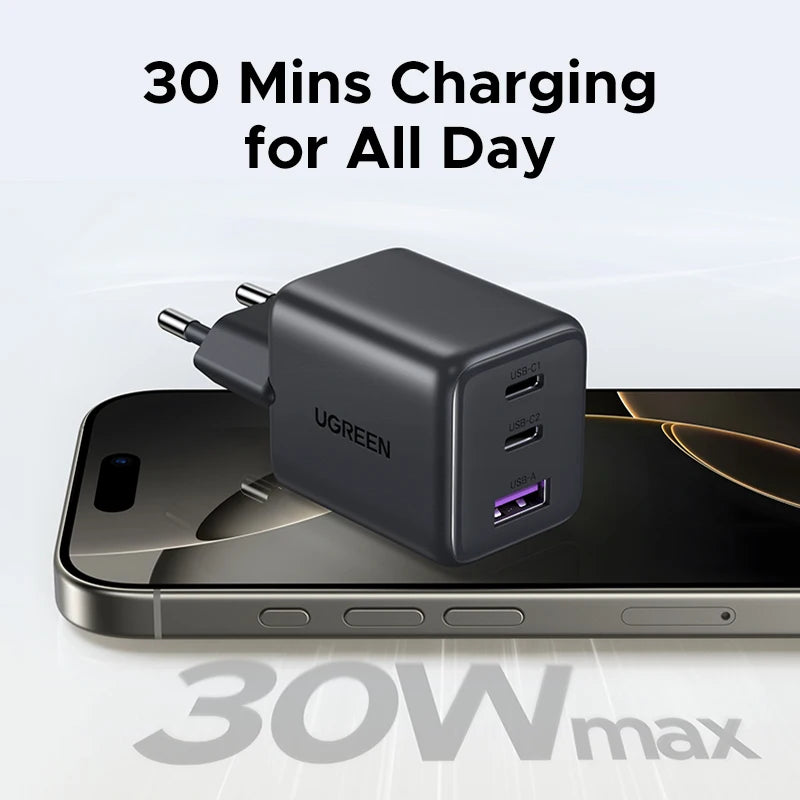 UGREEN 30W GaN USB-C Charger – PD 3.0 & QC4.0 for iPhone & Android
