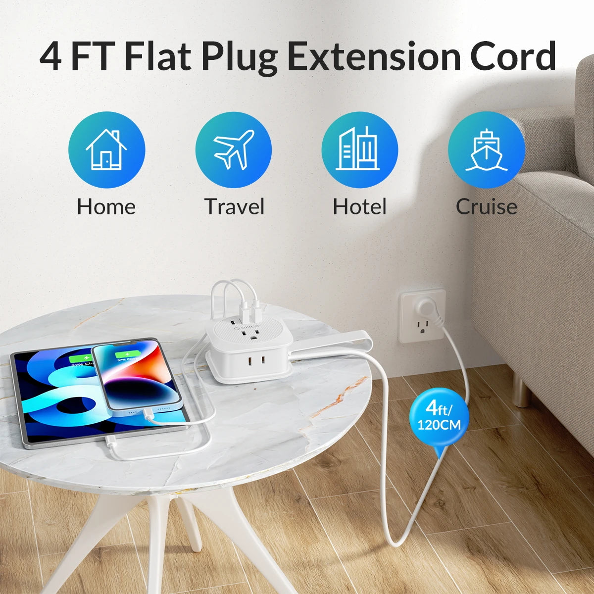 ORICO Travel Power Strip – US Adapter with 2 USB & Type-C Fast Charging