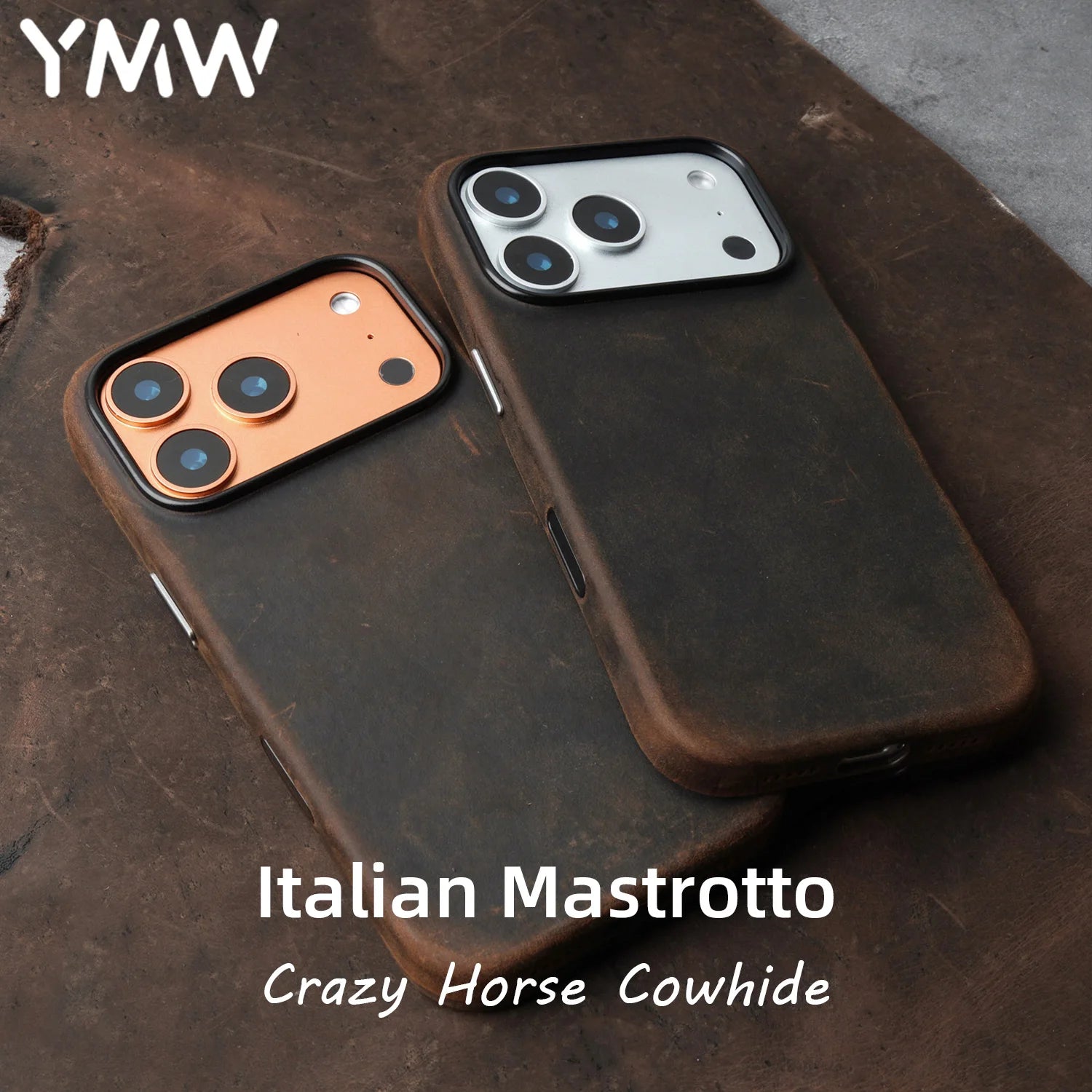 YMW Italian Crazy Horse Genuine Leather MagSafe Case for iPhone 15–17 Series