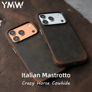 YMW Italian Crazy Horse Genuine Leather MagSafe Case for iPhone 15–17 Series