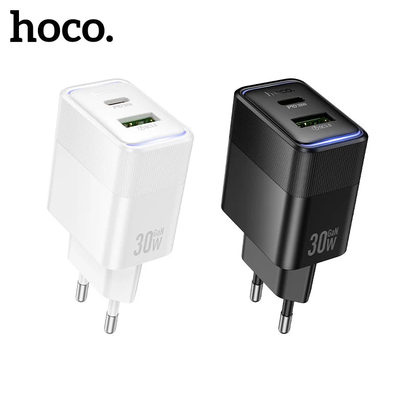 HOCO 30W GaN USB-C Fast Charger – PD Wall Charger with LED Indicator (EU Plug)