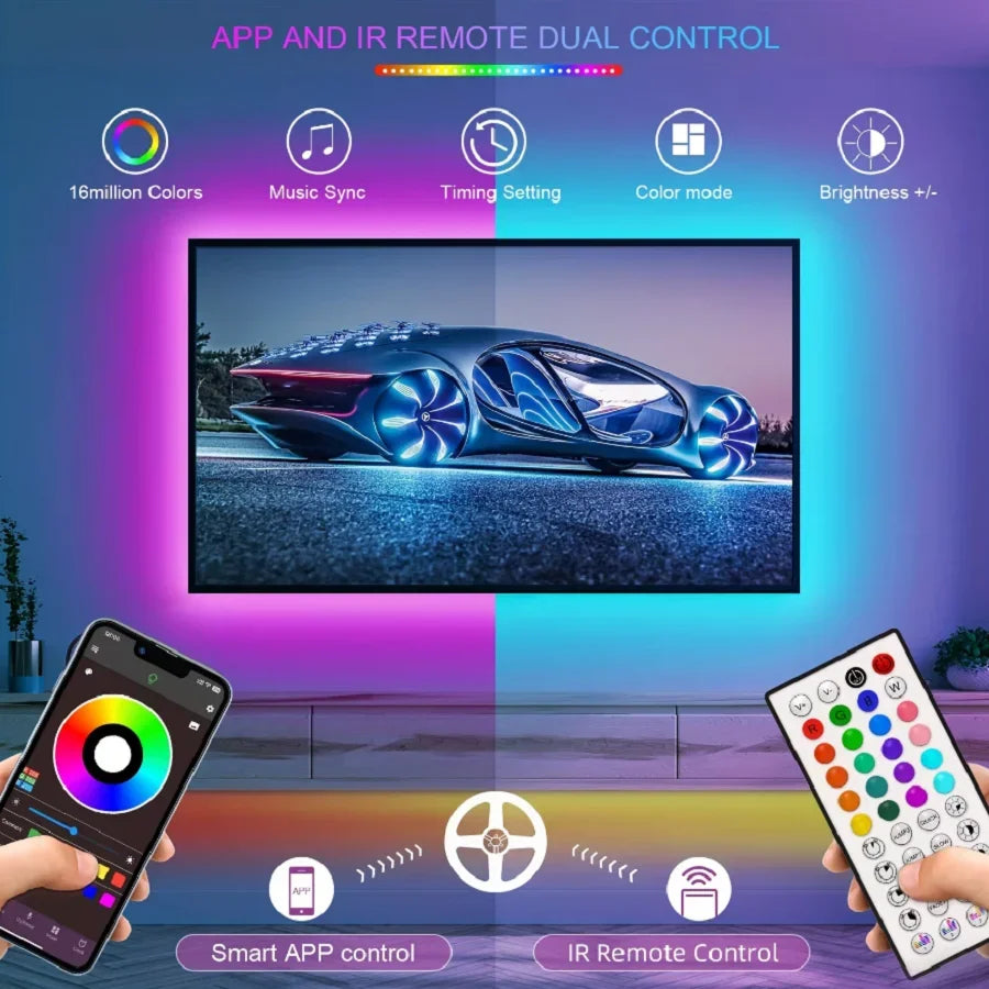 10m 20m 30m 40m Smart RGB LED Strip Lights Bluetooth App Control Music Sync DC24V LED RGB Tape Backing for Bedroom Home Decor