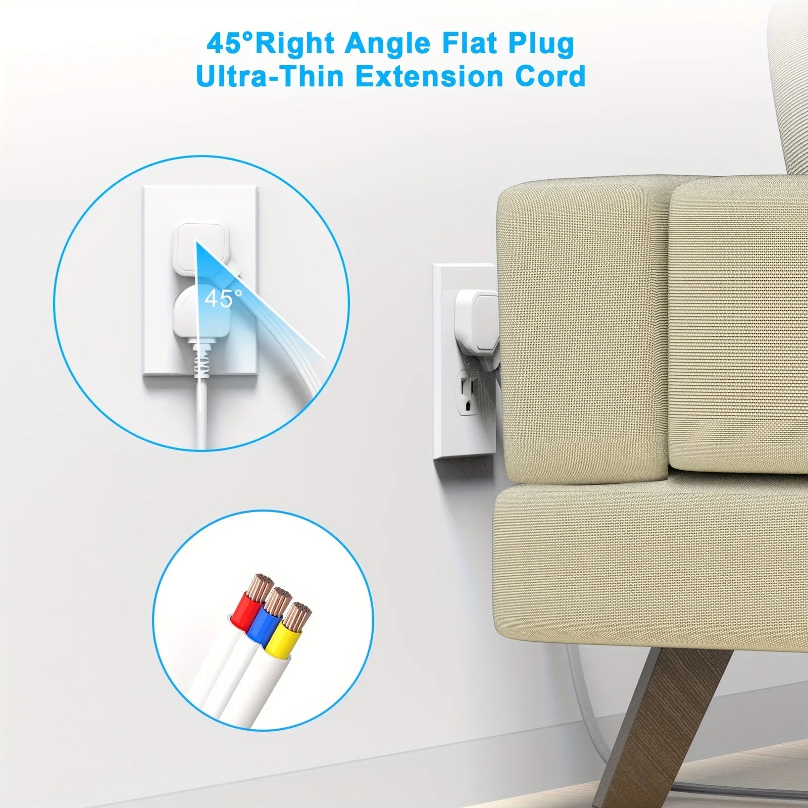Power Strip Adapter – 6 AC Outlets & 4 USB Ports(2 USB - C) with 5ft Flat Cord
