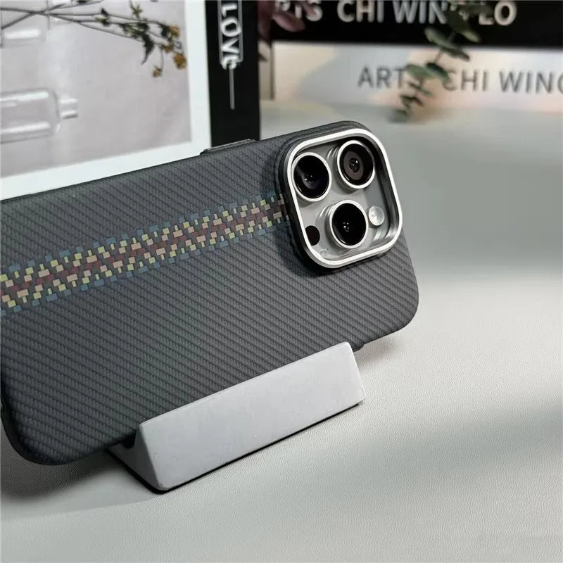 Geometric Carbon Fiber Texture 3D Relief MagSafe Case for iPhone 15–17 Series