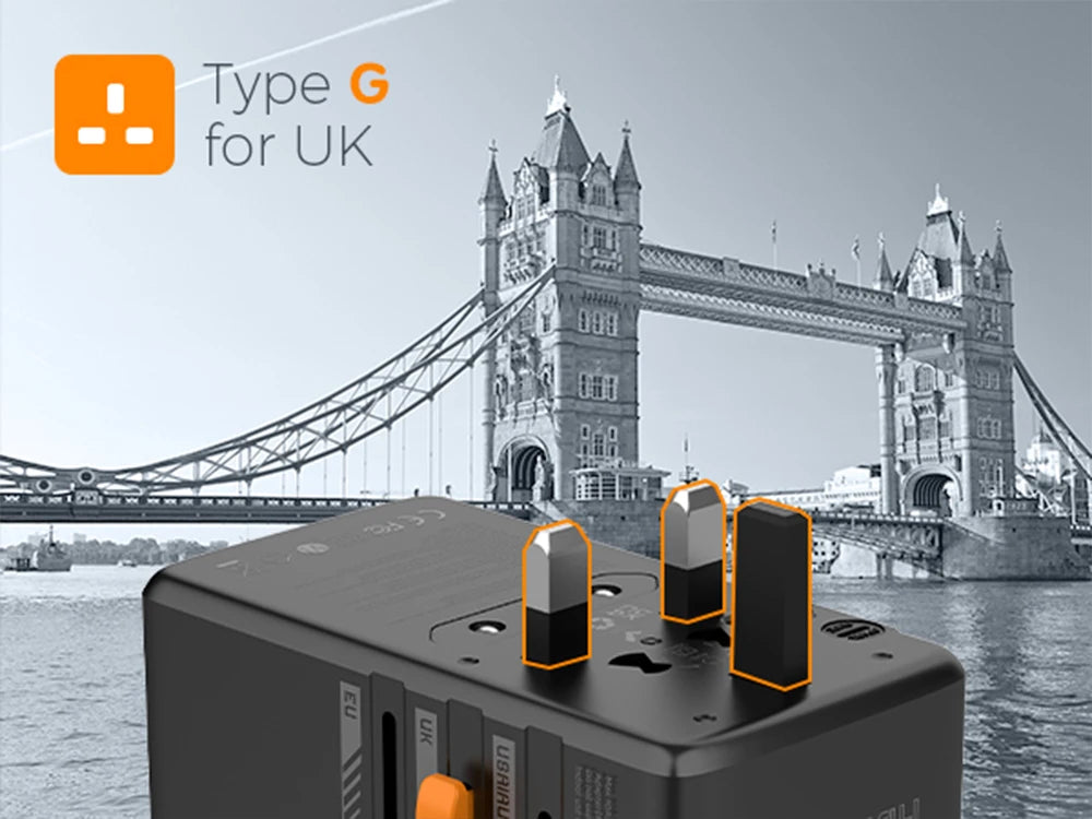 TESSAN 100W GaN Universal Travel Adapter – USB & Type-C Fast Charging