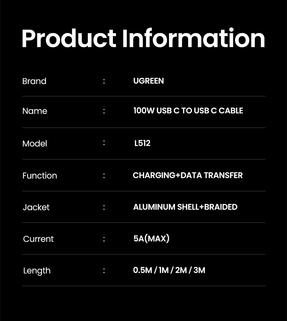 UGREEN USB-C PD 100W Fast Charger Cable