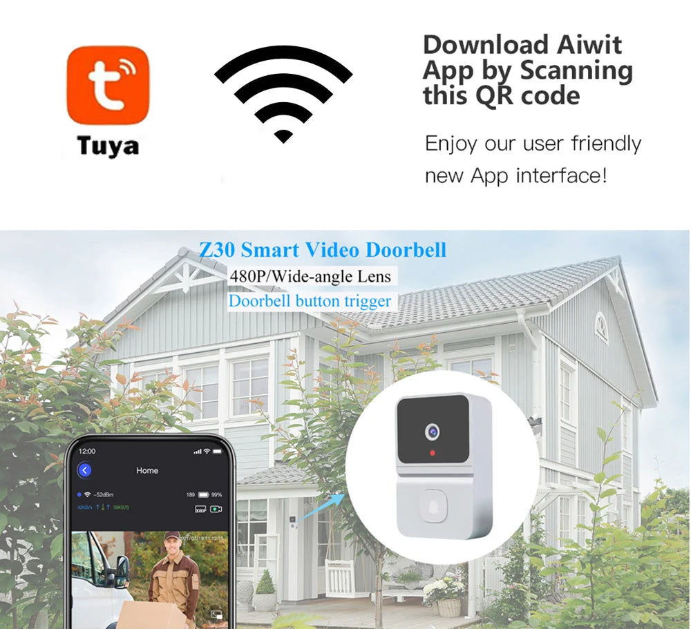Tuya Wireless HD Doorbell Camera – Motion Detection & Intercom