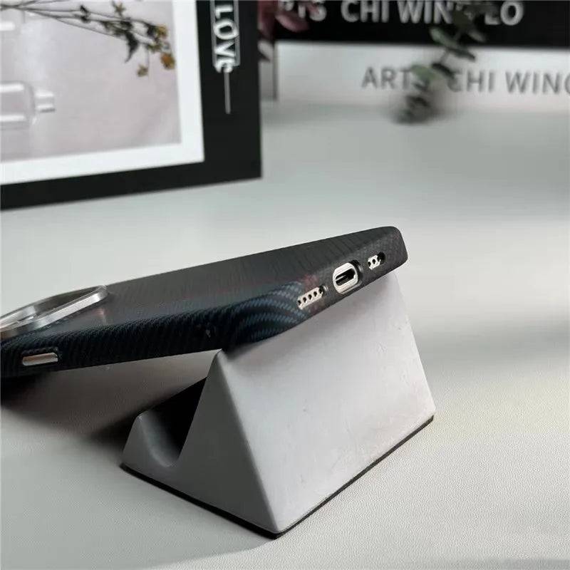 Geometric Carbon Fiber Texture 3D Relief MagSafe Case for iPhone 15–17 Series