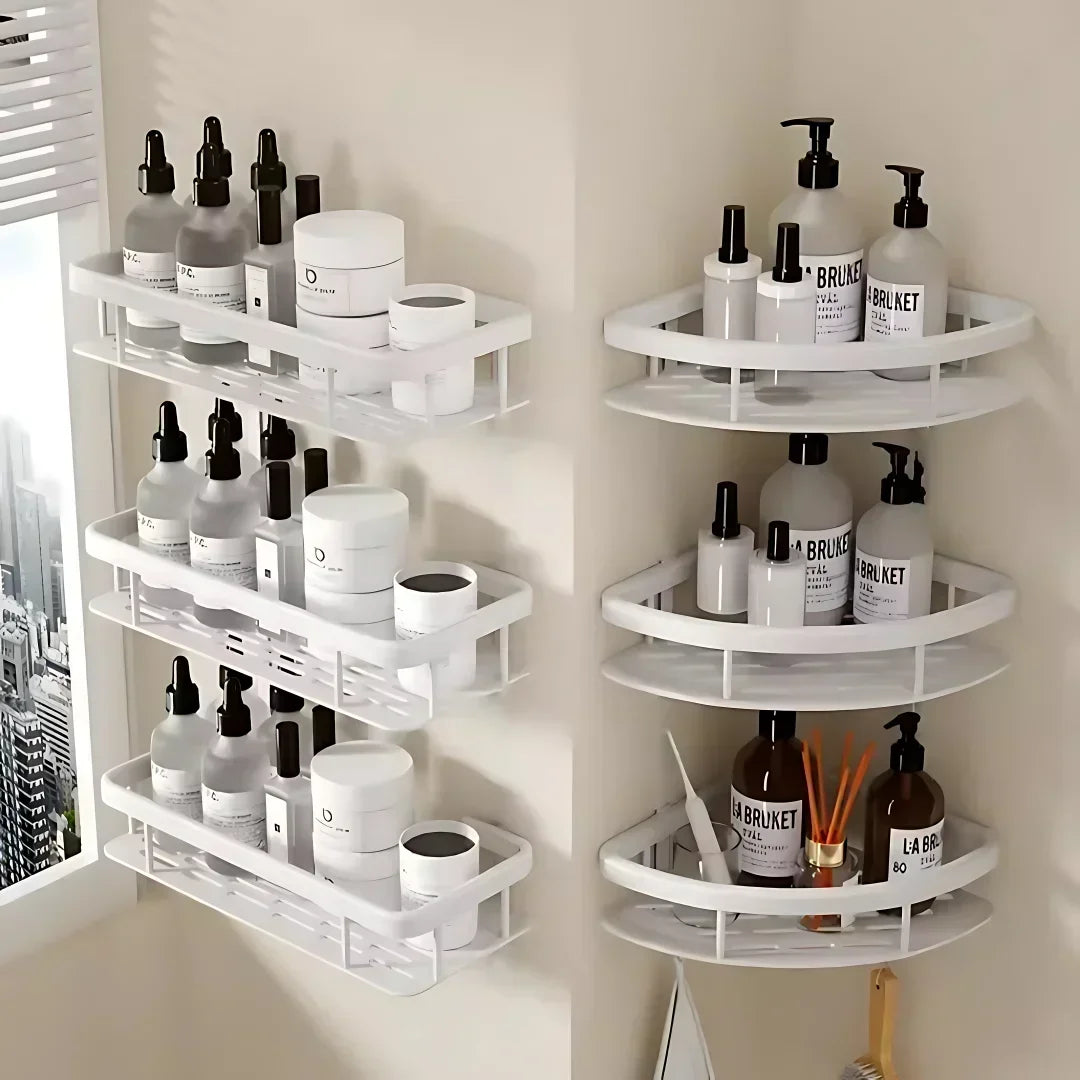 Aluminum No-Drill Shelf – Bathroom & Kitchen Wall Storage Organizer