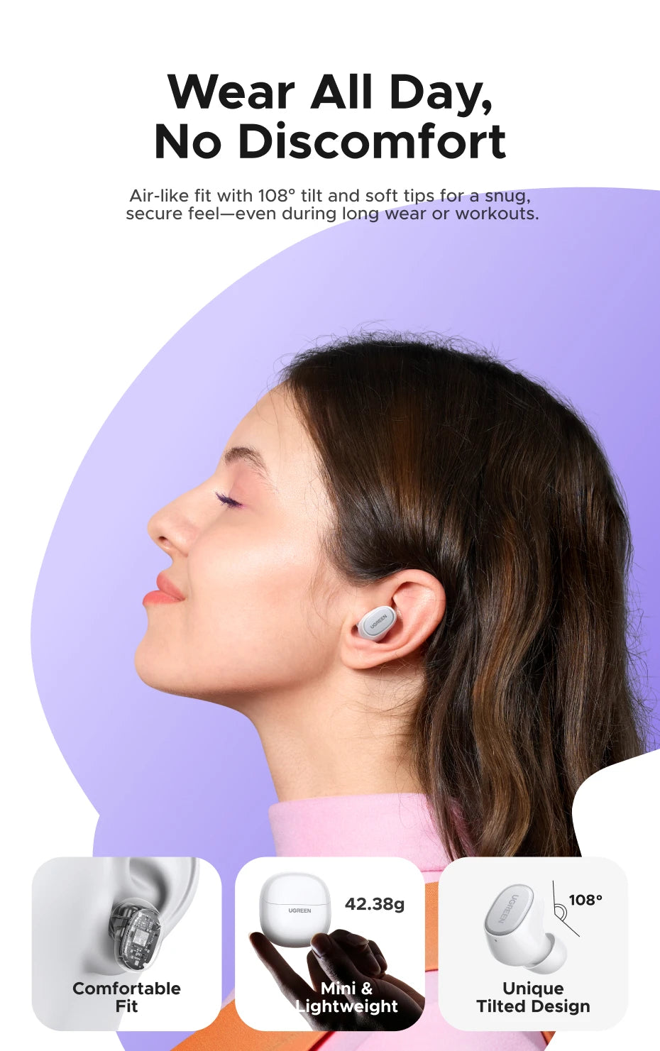 UGREEN Dots Earbuds – Bluetooth, Long Playtime, App-Controlled Sound