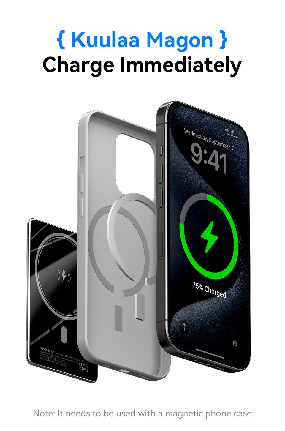 Slim KUULAA Magnetic Power Bank – Wireless for MagSafe