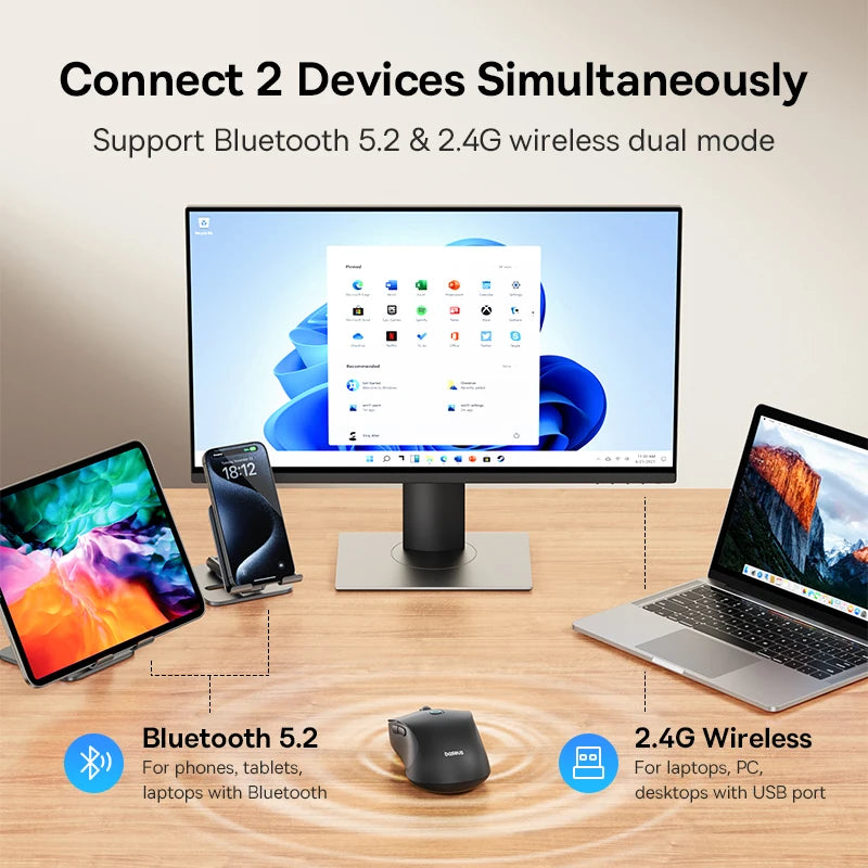 Baseus Wireless Rechargeable Mouse – Ergonomic & Bluetooth