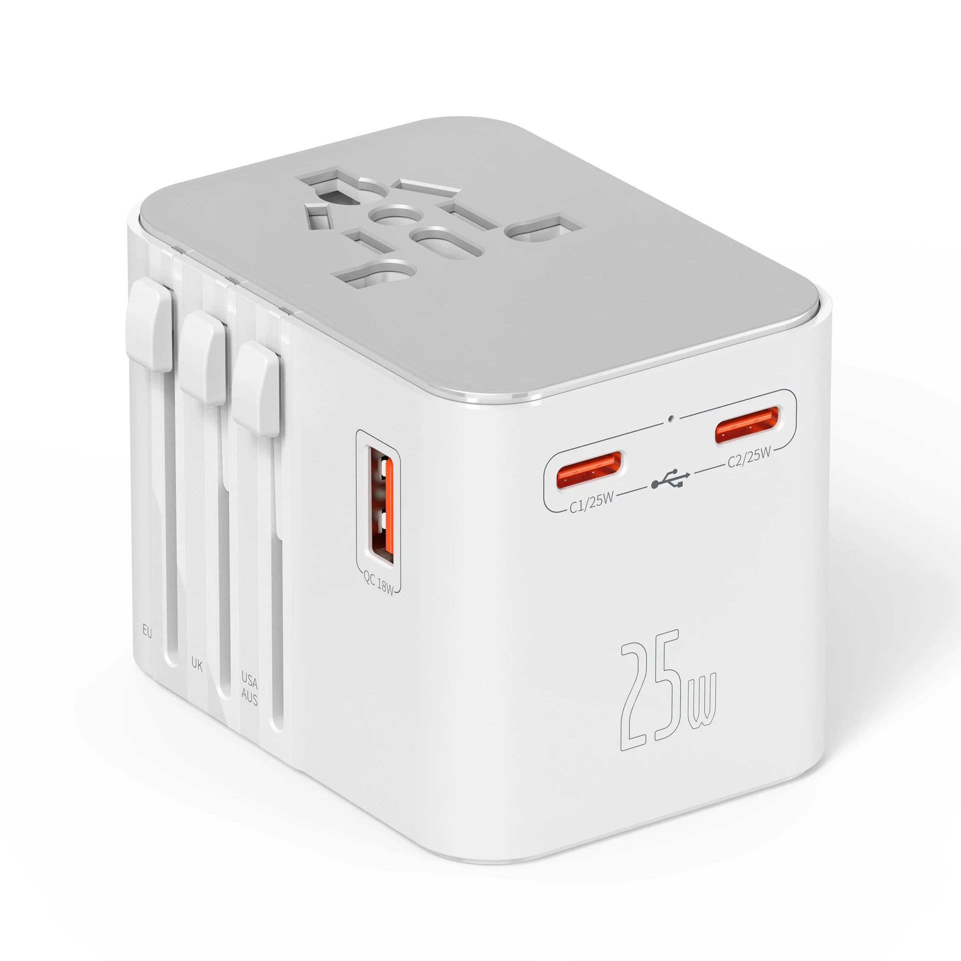 JINGMIN Universal Travel Adapter – 4 AC Outlets + 3 USB/Type-C PD 25W
