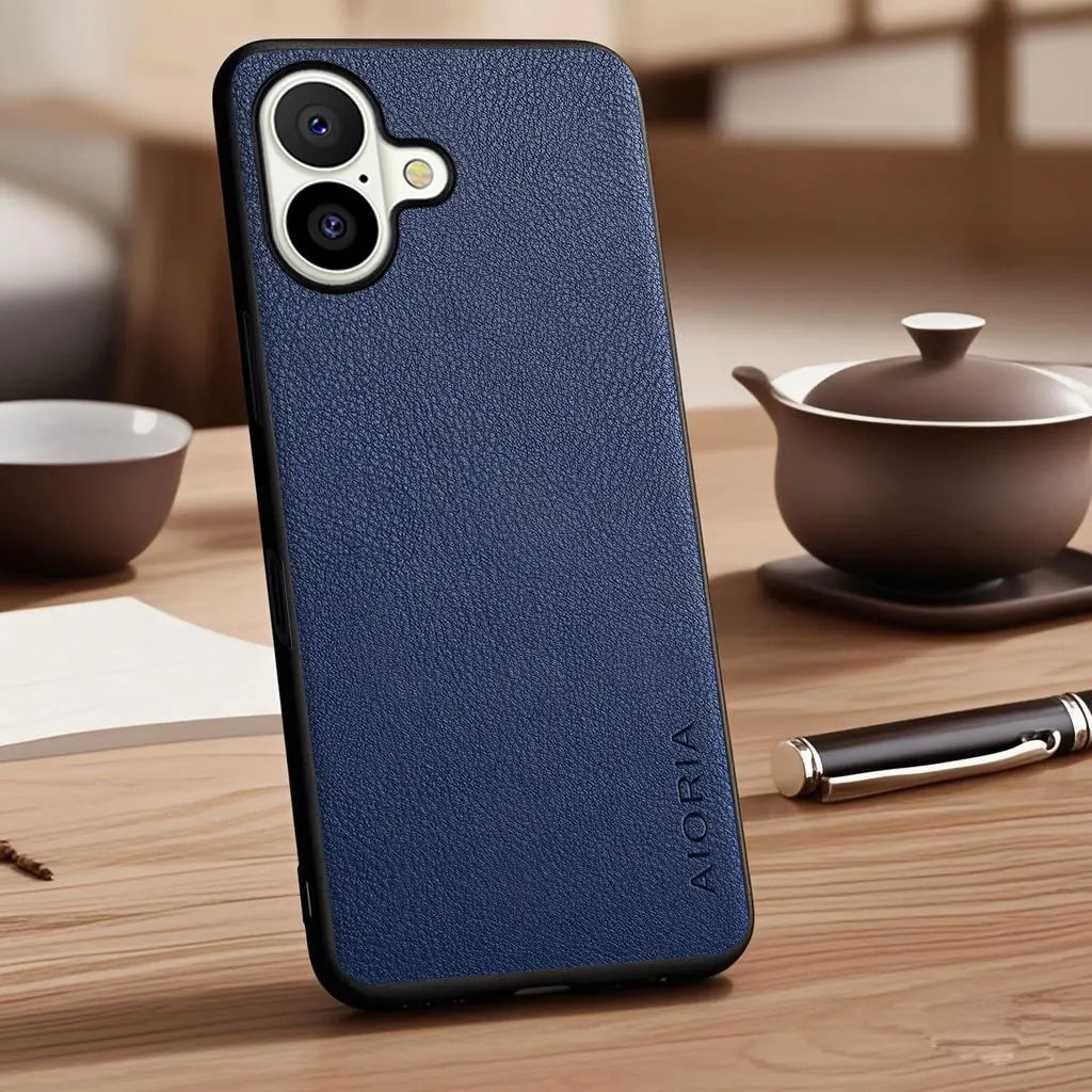 Vegan Faux Lychee Pebbled Leather Case for iPhone 15–17 Series – Soft Protective Cover