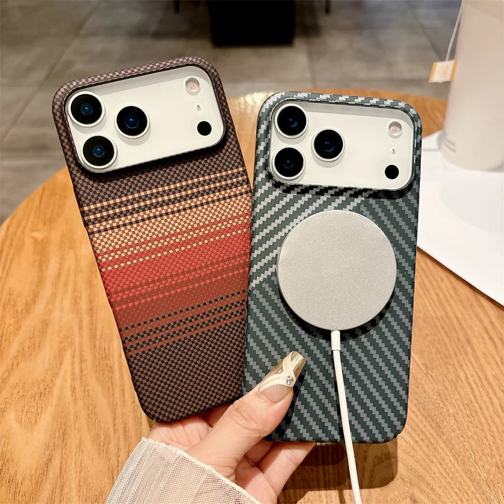 Magnetic Kevlar Carbon Fiber iPhone Case – Slim & Protective