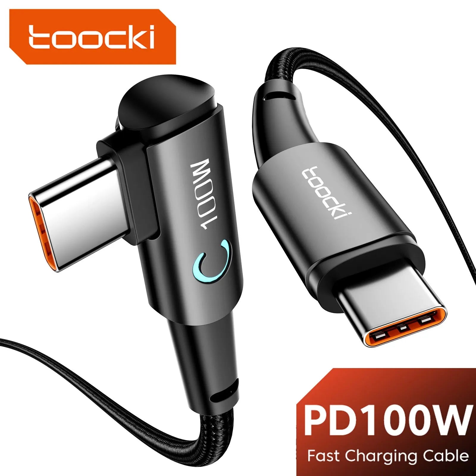 TOOCKI 100W USB-C to USB-C Cable – 90° PD Fast Charging Cable for Laptop, Tablet & Phone