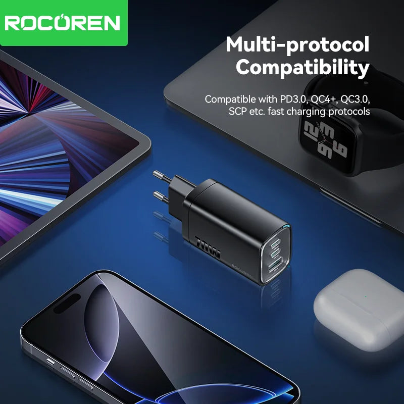 Rocoren GaN Wall Charger – 65W Fast Charge for Devices