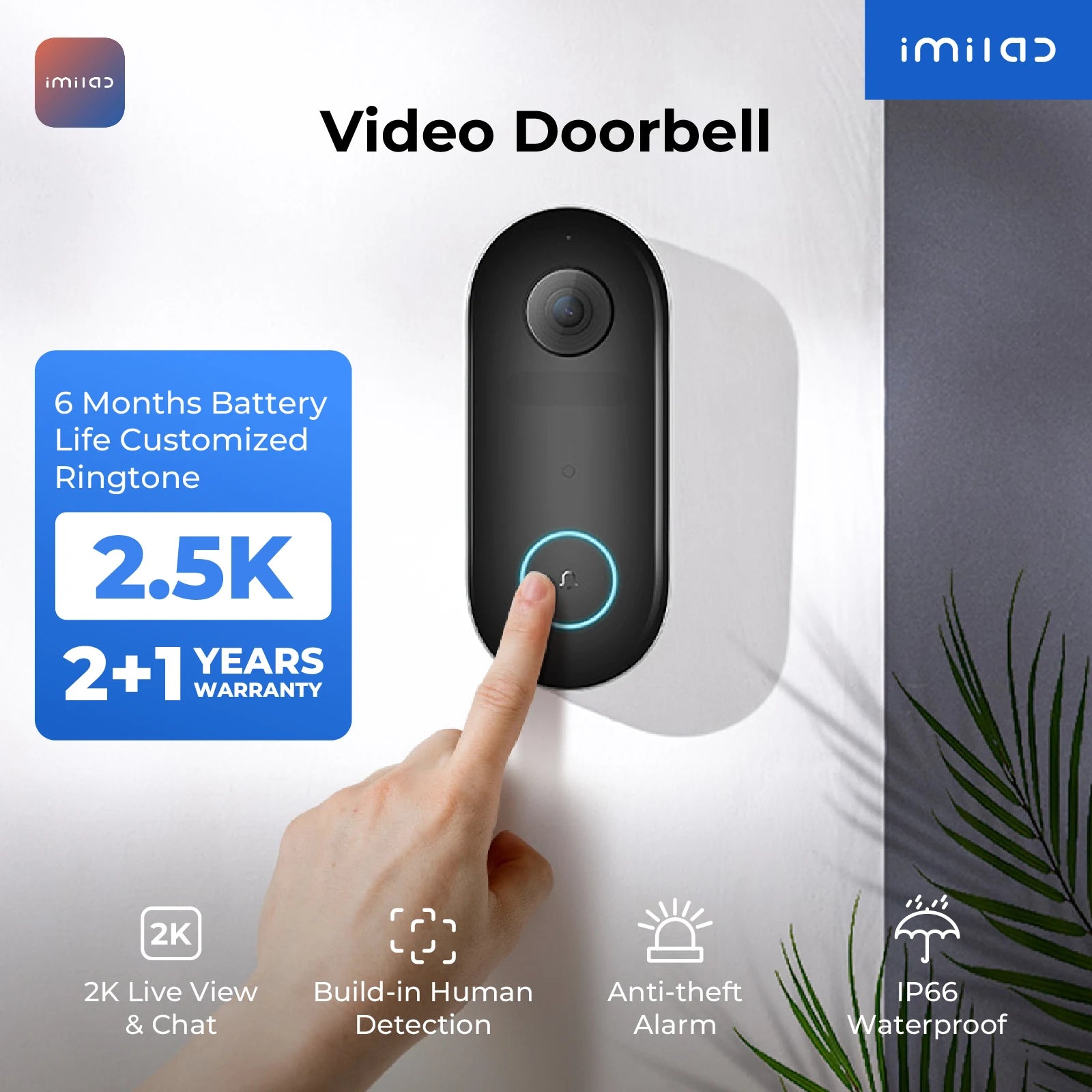 Smart Home Doorbell Camera IMILAB – Instant Alerts, 2.5K Security, 5200mAh Battery