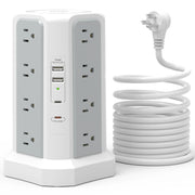 US 4-Layer Tower Power Strip – 16 Outlets with 2 USB-A & 2 USB-C (20W Fast Charge), 3m Cable