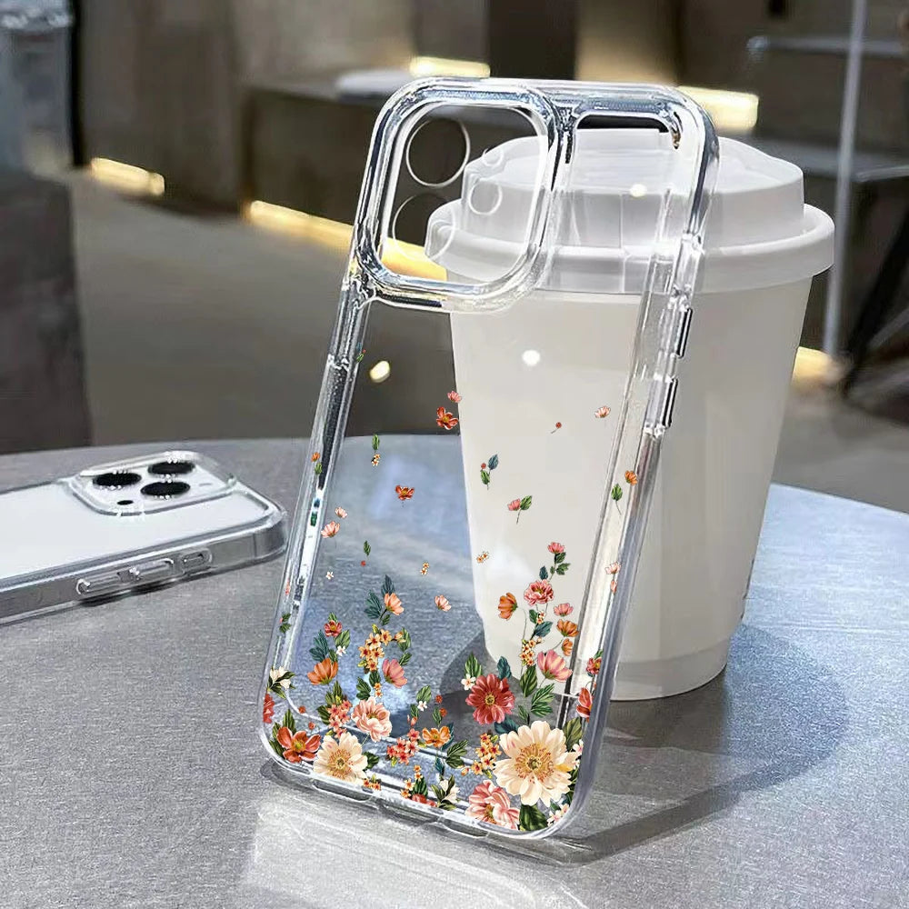 Transparent Flower Silicone Shockproof Case – iPhone 15–17 Series