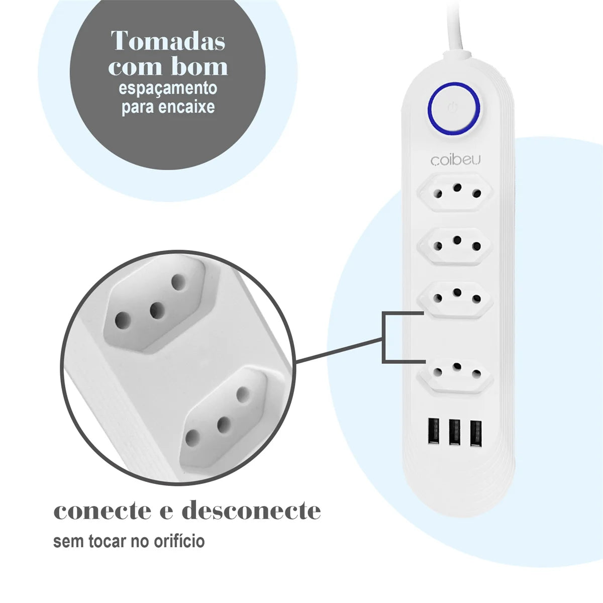 USB outlet, 2 m, power strip outlet, plug, electrical outlet extension, retractable multi-outlet tower, Brazilian standard