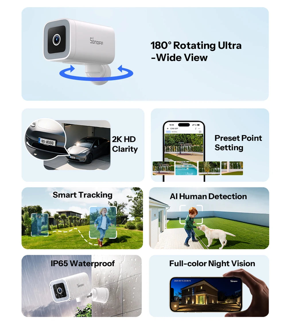 SONOFF Smart Outdoor Camera – 2K HD, AI Detection, Night Vision, IP65